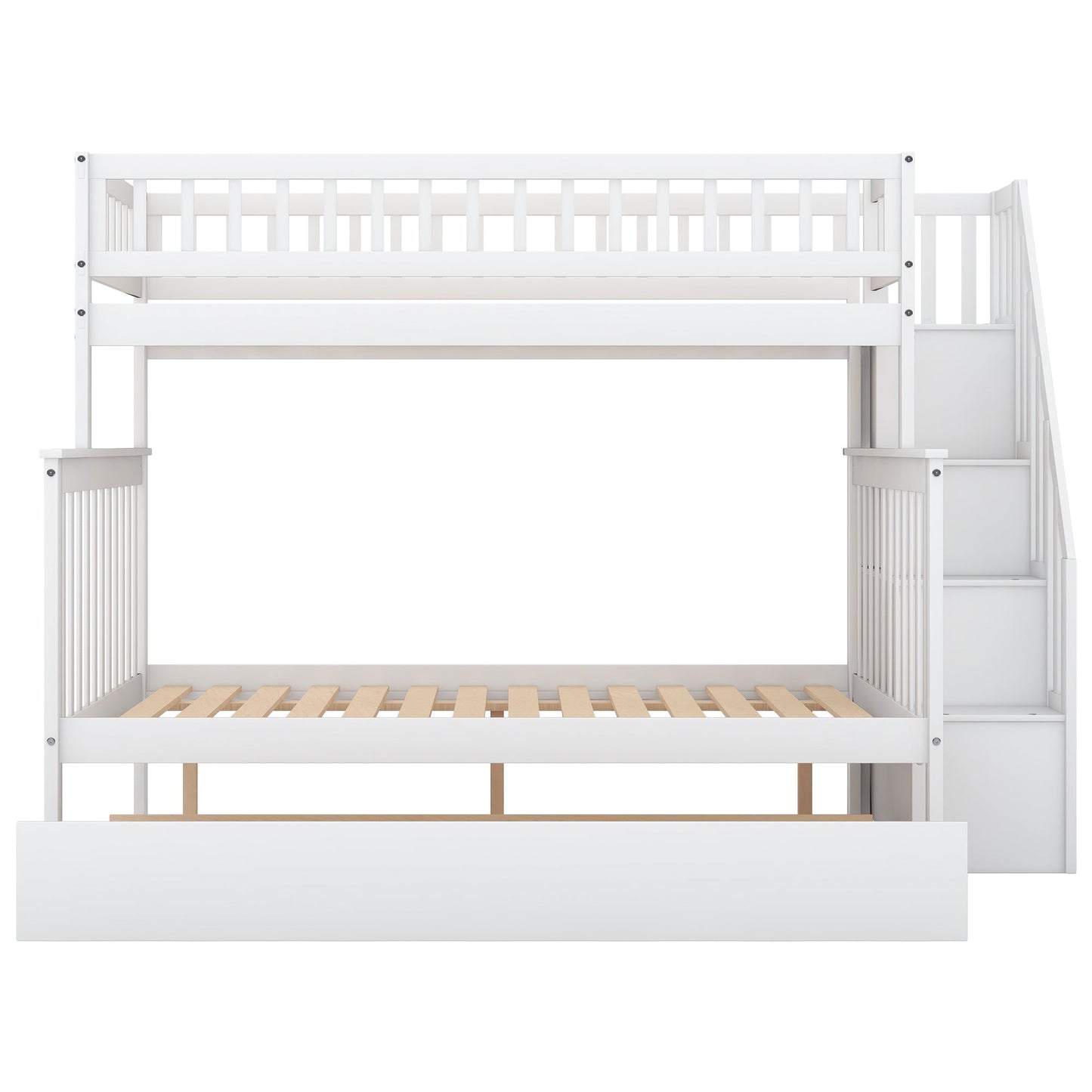 Elegant Twin over Full Bunk Bed with Trundle and Staircase - White