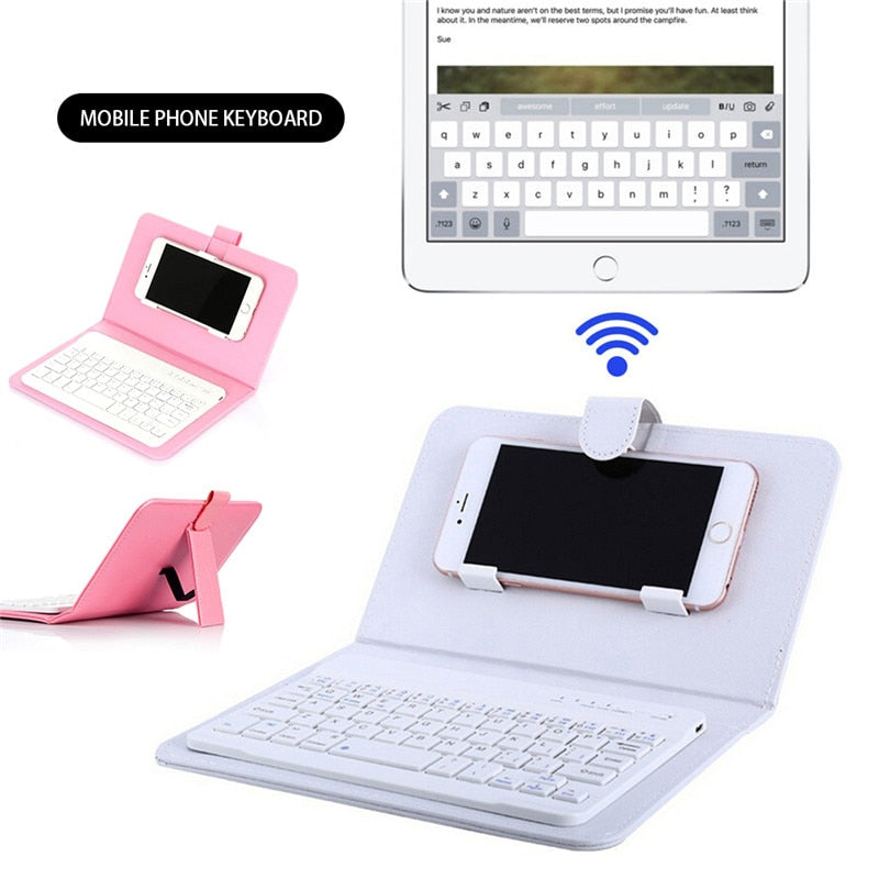 Portable PU Leather Wireless Keyboard Case for iPhone Protective Mobile Phone with Bluetooth Keyboard For IPhone Android Phone - Korvel