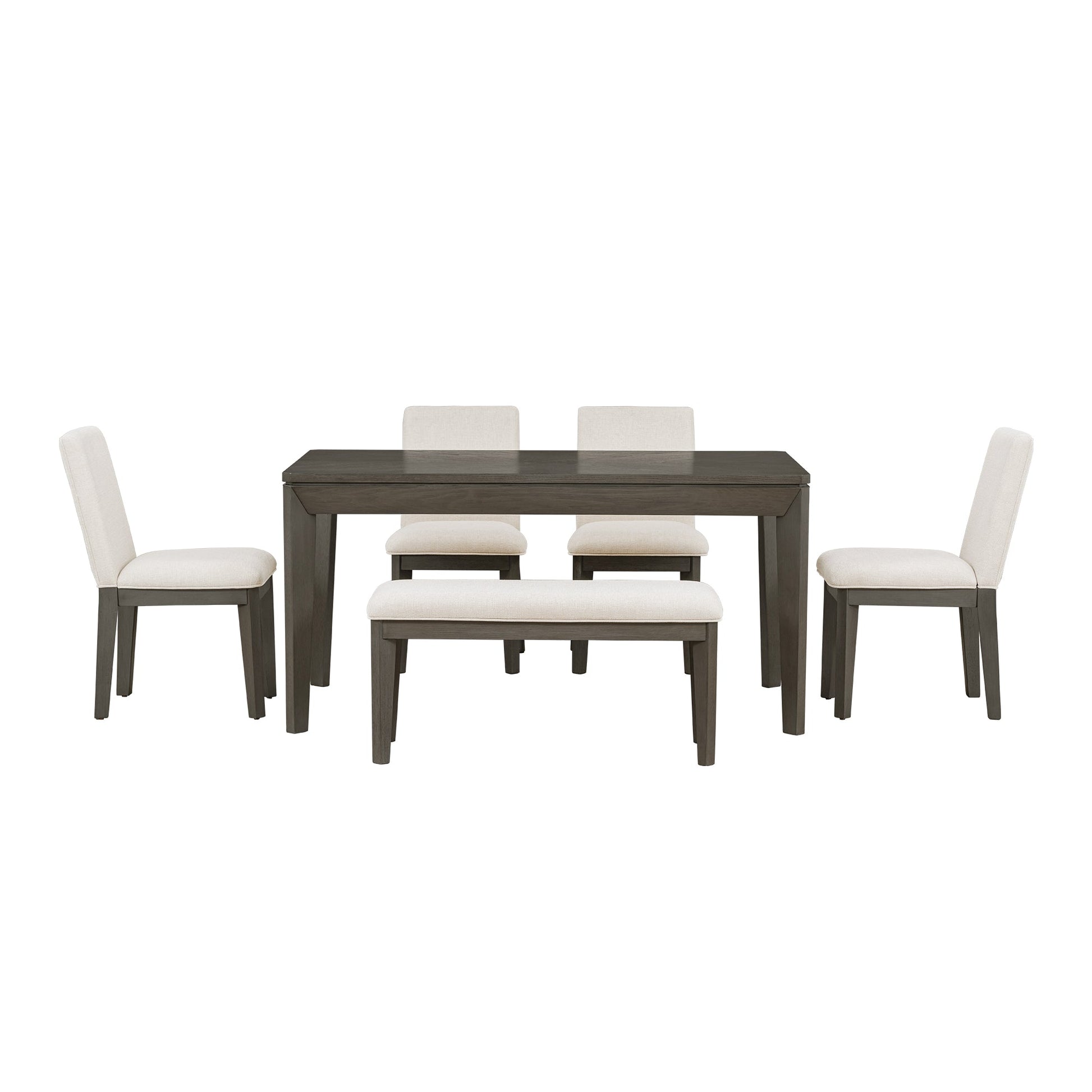 TOPMAX 6-Piece Dining Table Set with Upholstered Dining Chairs and Bench Farmhouse Style Tapered Legs Dark Gray+Beige - Korvel