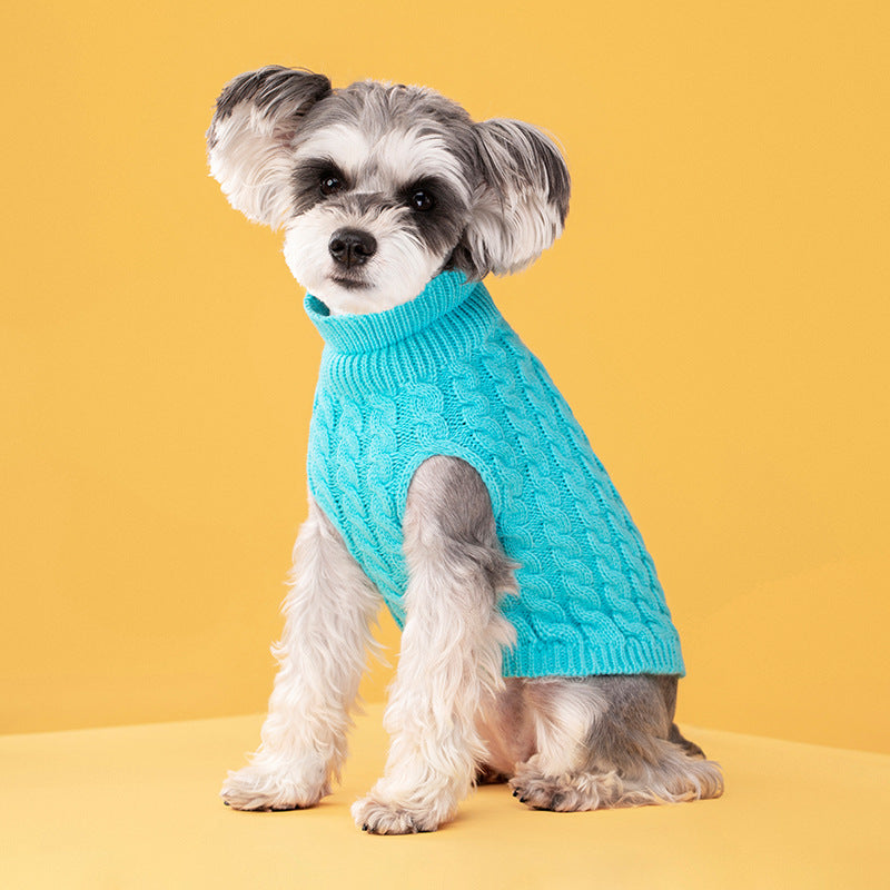 Autumn and winter pet dog cat warm solid color classic Fried Dough Twists sweater thickened turtleneck sweater - Korvel