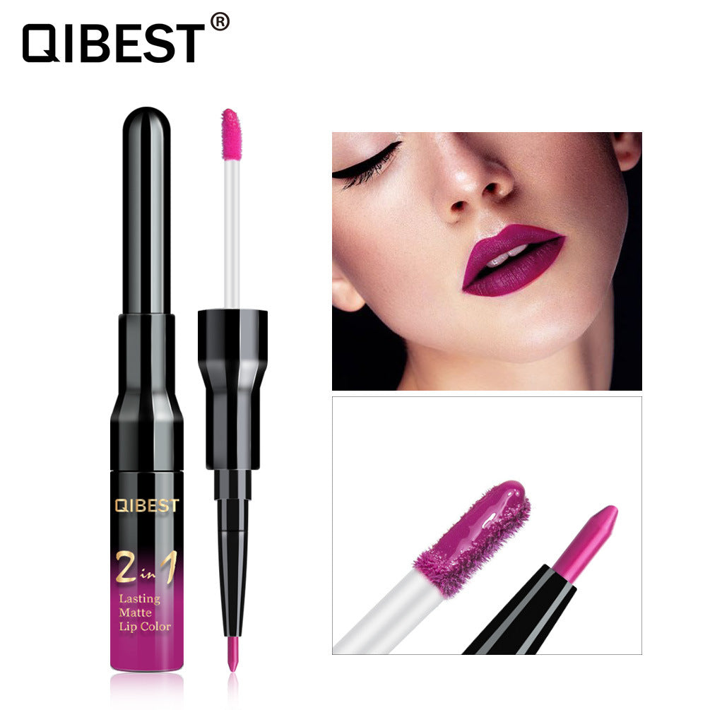 QIBEST 2-en-1 Brillo Labial y Lápiz - Pintalabios Líquido Mate