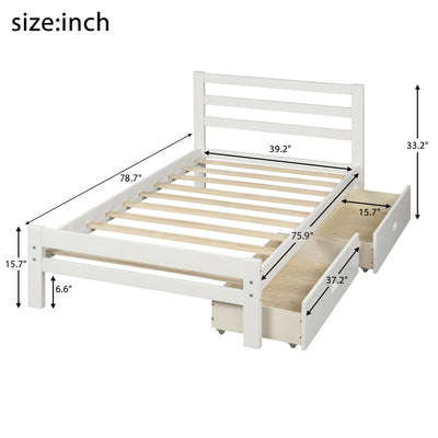 Wood platform bed with two drawers twin (white) - Korvel