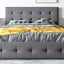 Upholstered Platform Bed with Classic Headboard and 4 Drawers No Box Spring Needed Linen Fabric Queen Size Dark gray - Korvel