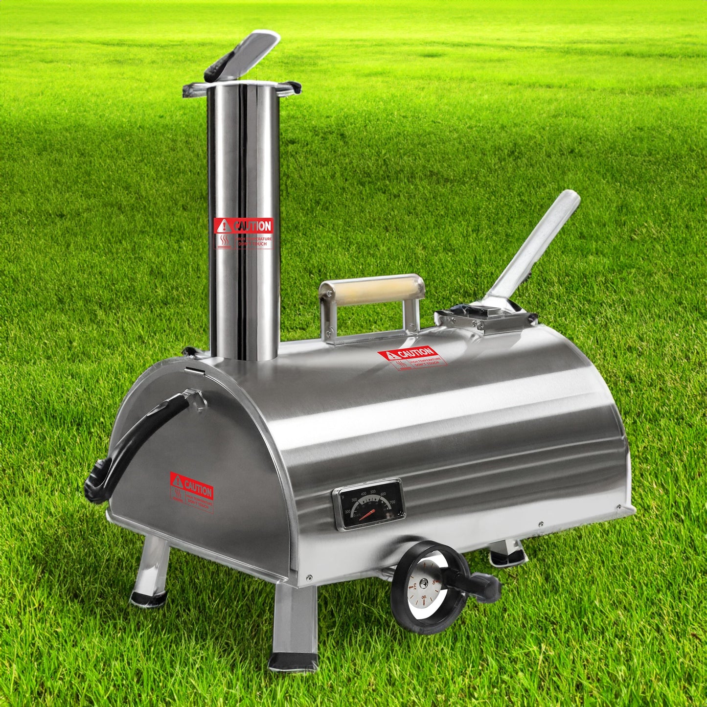 Silver Pizza Oven Outdoor 12" Semi-Automatic Rotatable Pizza Ovens Portable Stainless Steel - Korvel