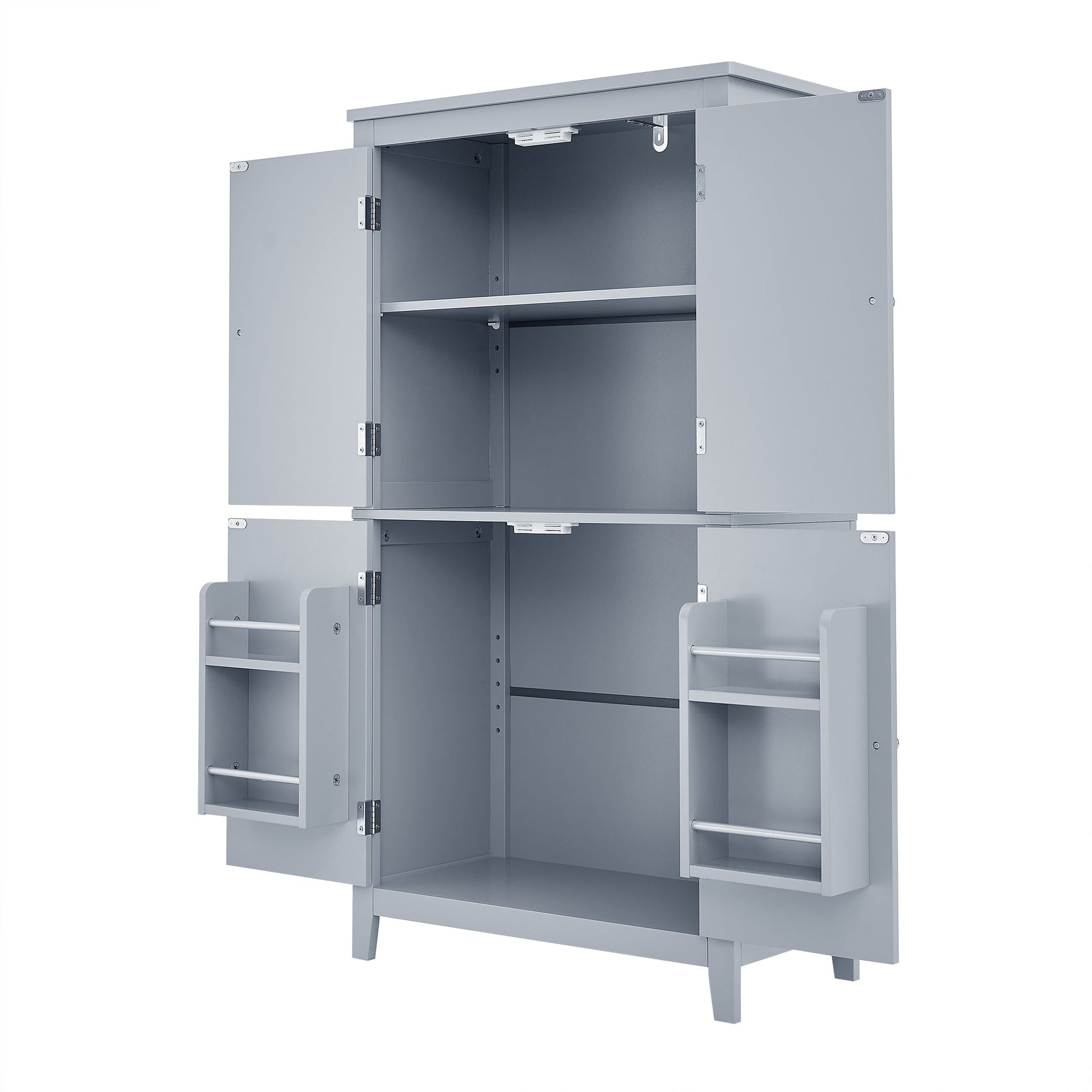 Bathroom floor storage cabinet, bathroom storage cabinet, 4-door independent cabinet, adjustable shelf, adaptive shelf, gray - Korvel