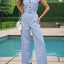 Half Button Collared Neck Wide Leg Jumpsuit - Korvel