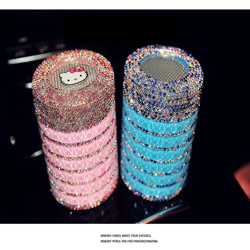 Portable Car ashtray with Light Hello Kitty KT Accessories for Girls Led Car Ash Tray Ashtray Storage Cup Holder Crystal Diamond - Korvel