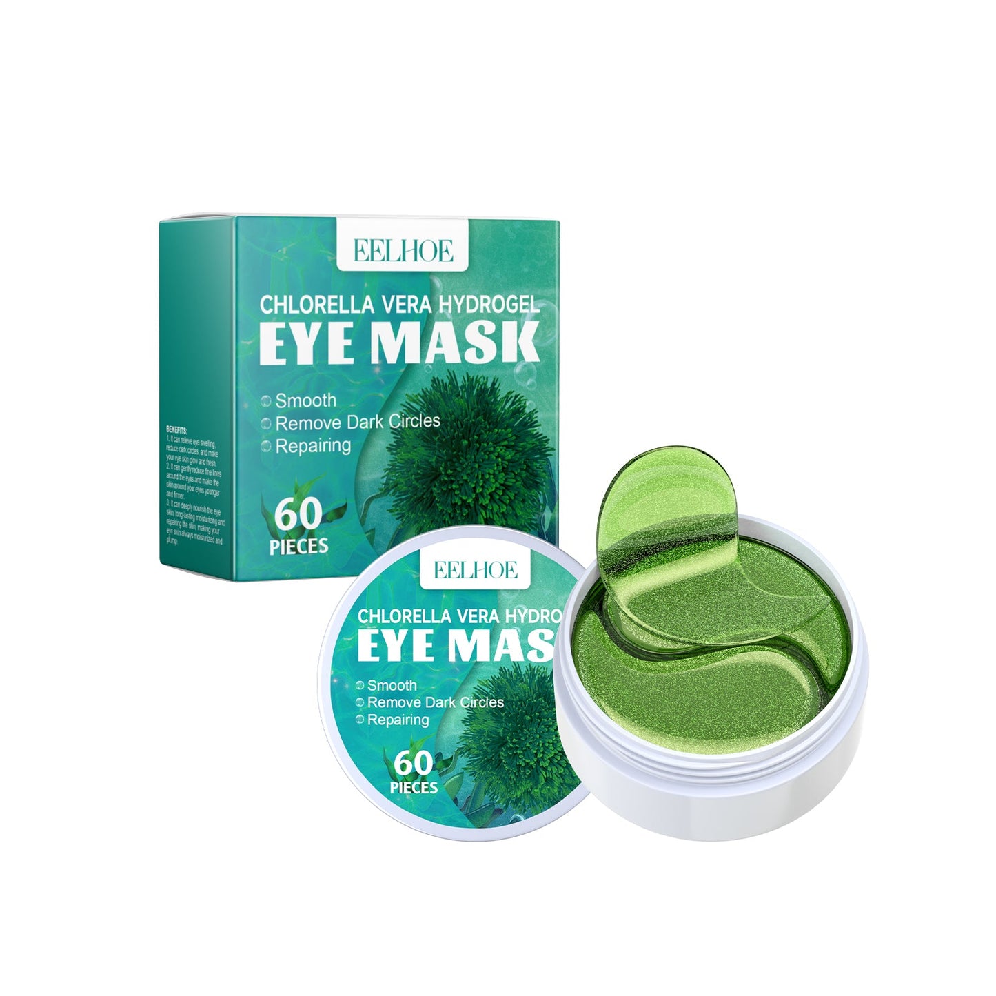 Chlorella Vera Hydrogel Eye Mask, Moisturizing Desalination Eye Grain Compact Fine Grain Soft Skin Hydrating Eye Mask - Korvel