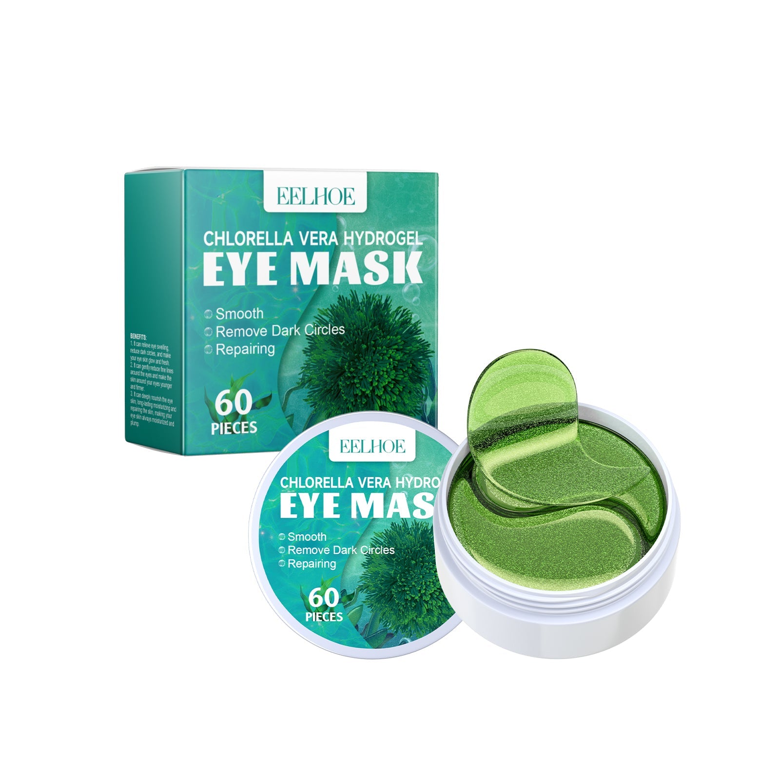 Chlorella Vera Hydrogel Eye Mask, Moisturizing Desalination Eye Grain Compact Fine Grain Soft Skin Hydrating Eye Mask - Korvel