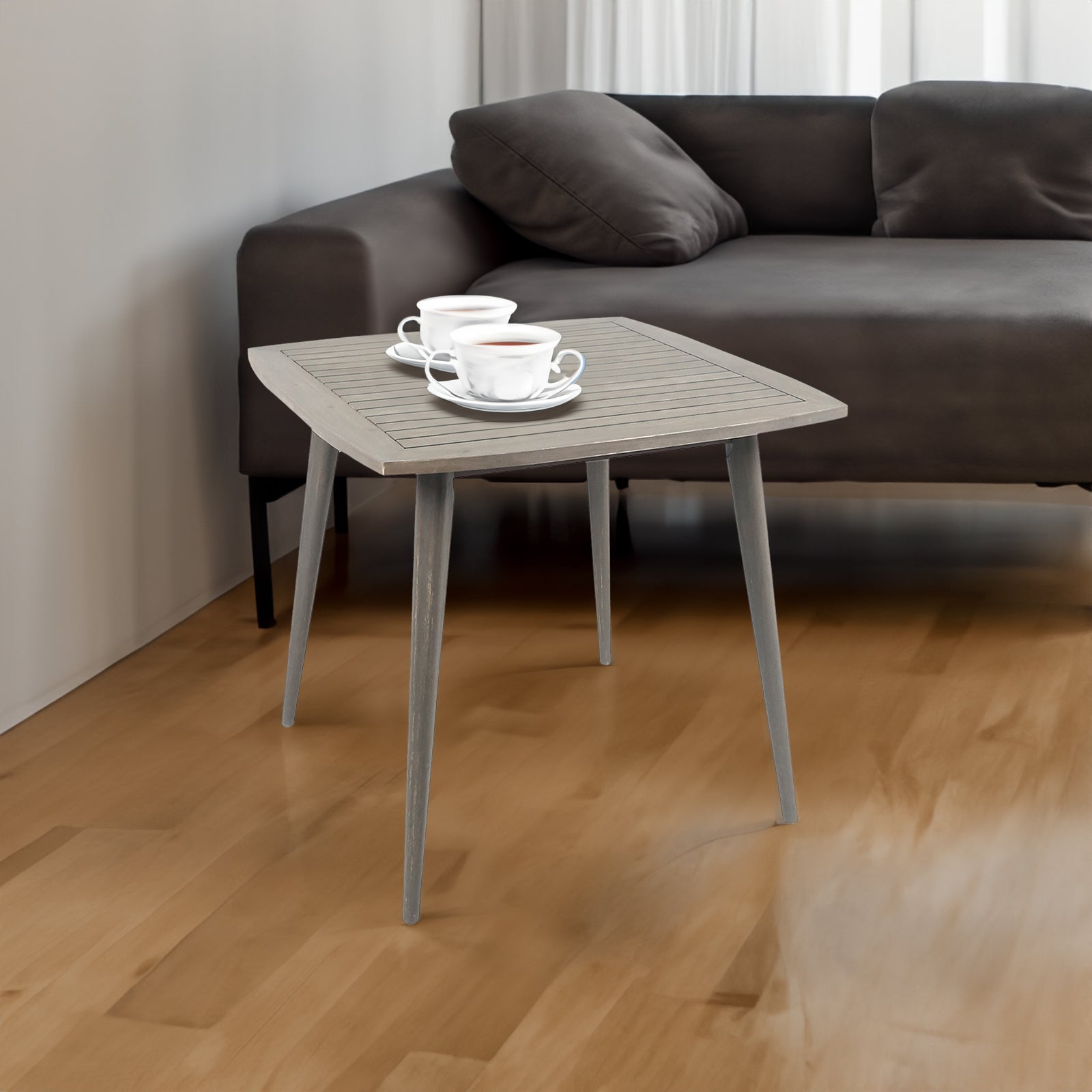 Outdoor Square Acacia Wood Table with Straight Legs, Gray - Korvel