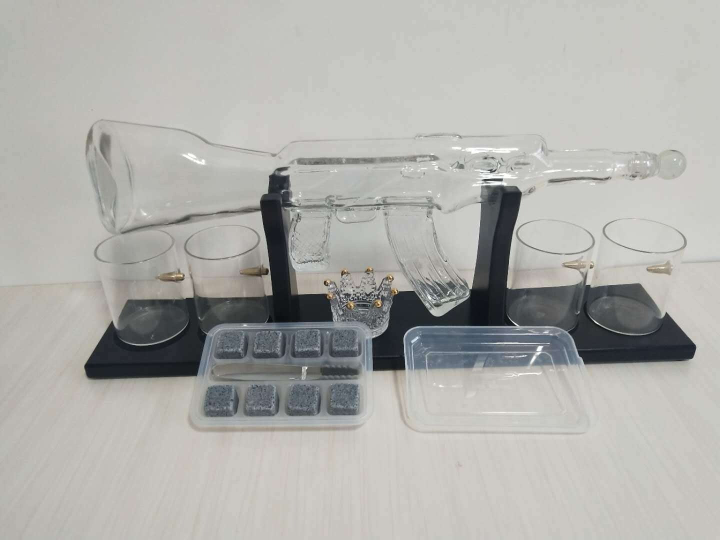Crystal Glass AK47 Rifle Gun Whiskey Wine Glass Decanter With 4 Whiskey Glasses Set For Liquor,Whiskey,Vodka,Brandy - Korvel