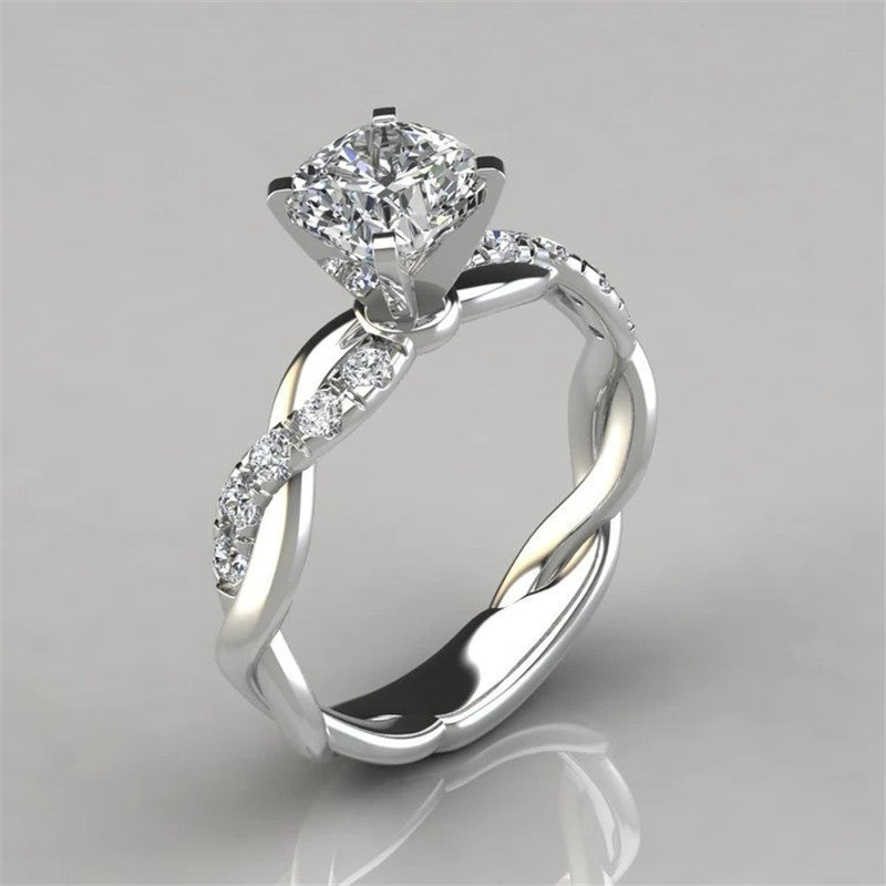 European and American jewelry 18k rose gold plated two-tone princess square diamond ring cross twist diamond ring - Korvel