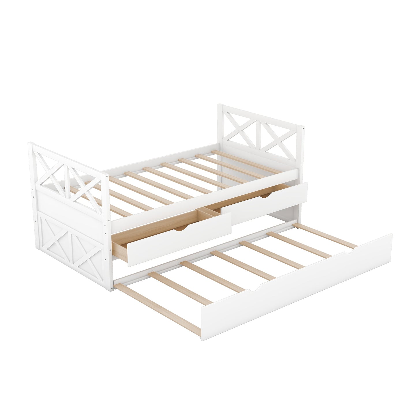 Multi-Functional Daybed with Drawers and Trundle - White