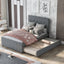 Linen Upholstered Platform Bed with Headboard and Trundle - Full