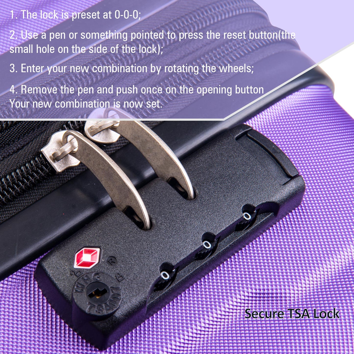 Expanable Spinner Wheel 2 Piece Luggage Set ABS Lightweight Suitcase with TSA Lock 20inch+24inch Purple + Plastic - Korvel