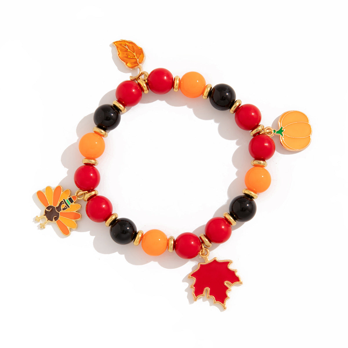 Thanksgiving Creative Maple Leaf Pendant Alloy Bracelet Personalized Letter Pumpkin Bead Bracelet - Korvel