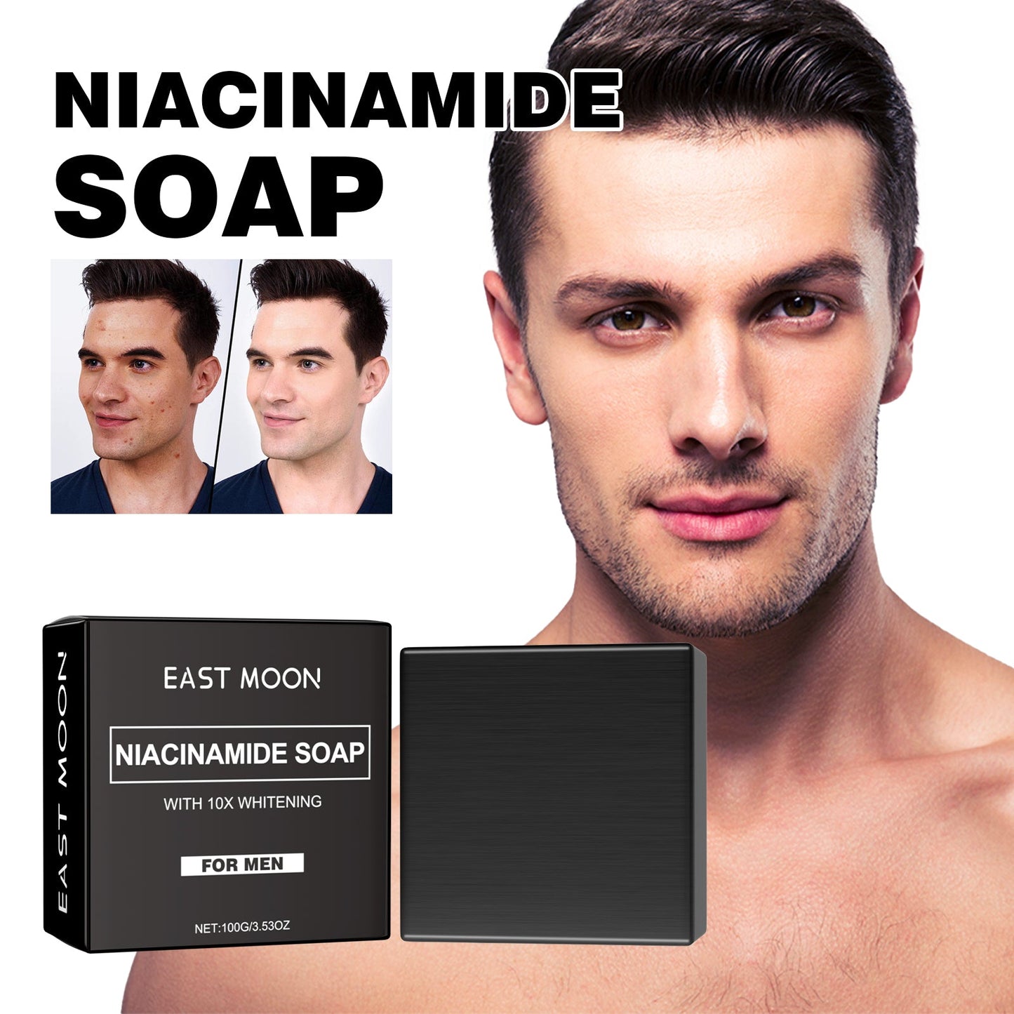 Niacinamide Soap, Cleansing Face Body Skin Lightening Acne Print Multi-Effect Cleansing Soap - Korvel