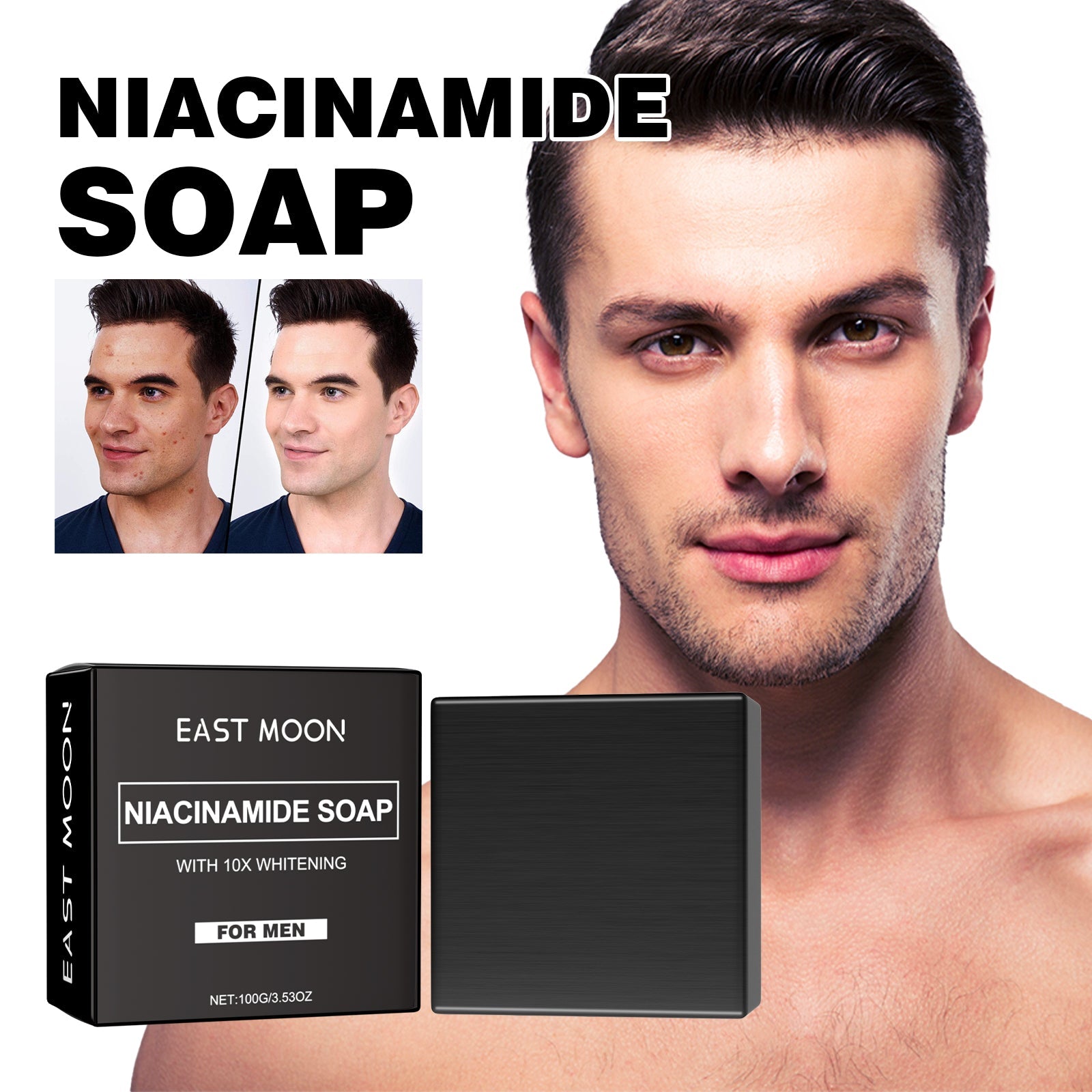 Niacinamide Soap, Cleansing Face Body Skin Lightening Acne Print Multi-Effect Cleansing Soap - Korvel