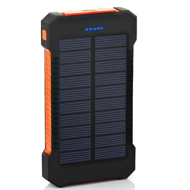 For Smartphone with LED Light Solar Power Bank Waterproof 20000mAh Charger 2 USB Ports External Charger Powerbank - Korvel