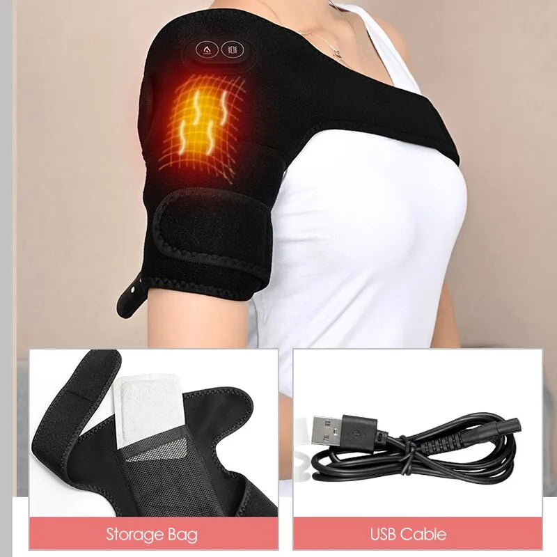 Electric Shoulder Brace Heated Knee Massager Vibration Massage Black Support Strap with Adjustable - Korvel