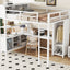 Metal loft bed with wardrobe and L-shaped desk, full-size loft bed with storage cabinet and shelf, white - Korvel