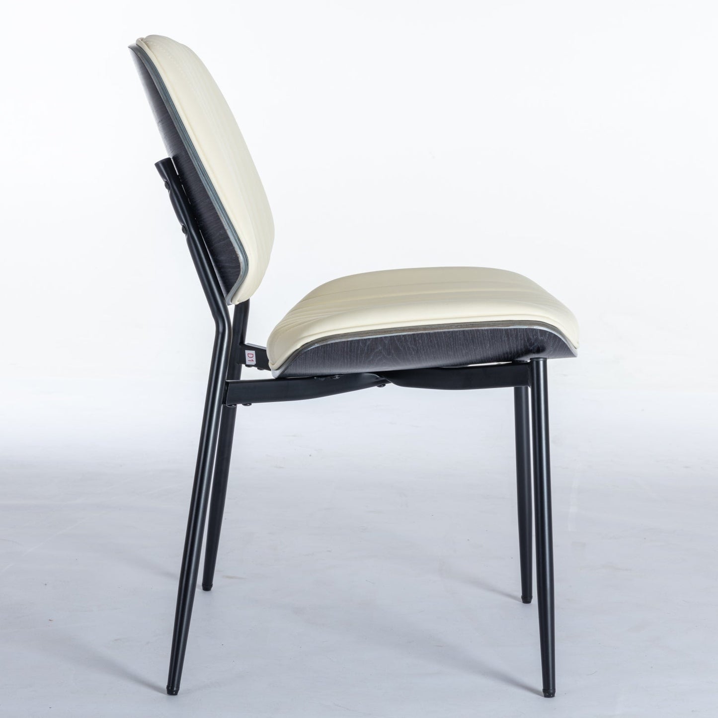2-piece retro linen chair set with curved wooden backrest, cushioned seat, adjustable metal legs, (Beige PU) - Korvel