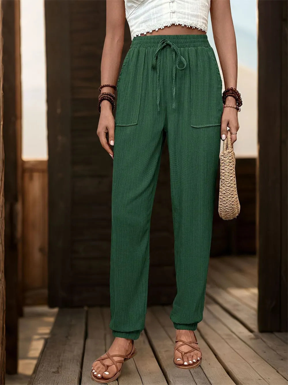 Perfee Textured High Waist Joggers - Korvel