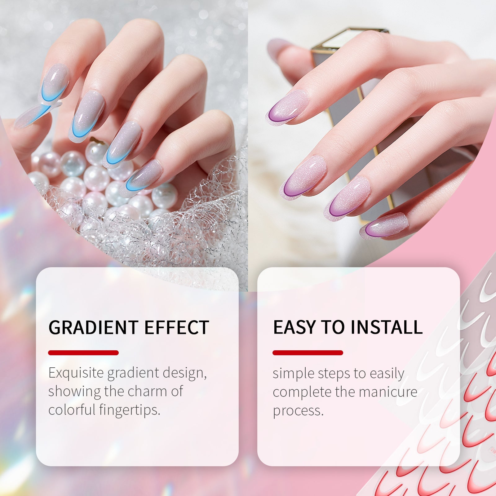 French Gradient Nail Sticker Gradient Nail Sticker Easy Nail Decor Personalized Nail Sticker - Korvel