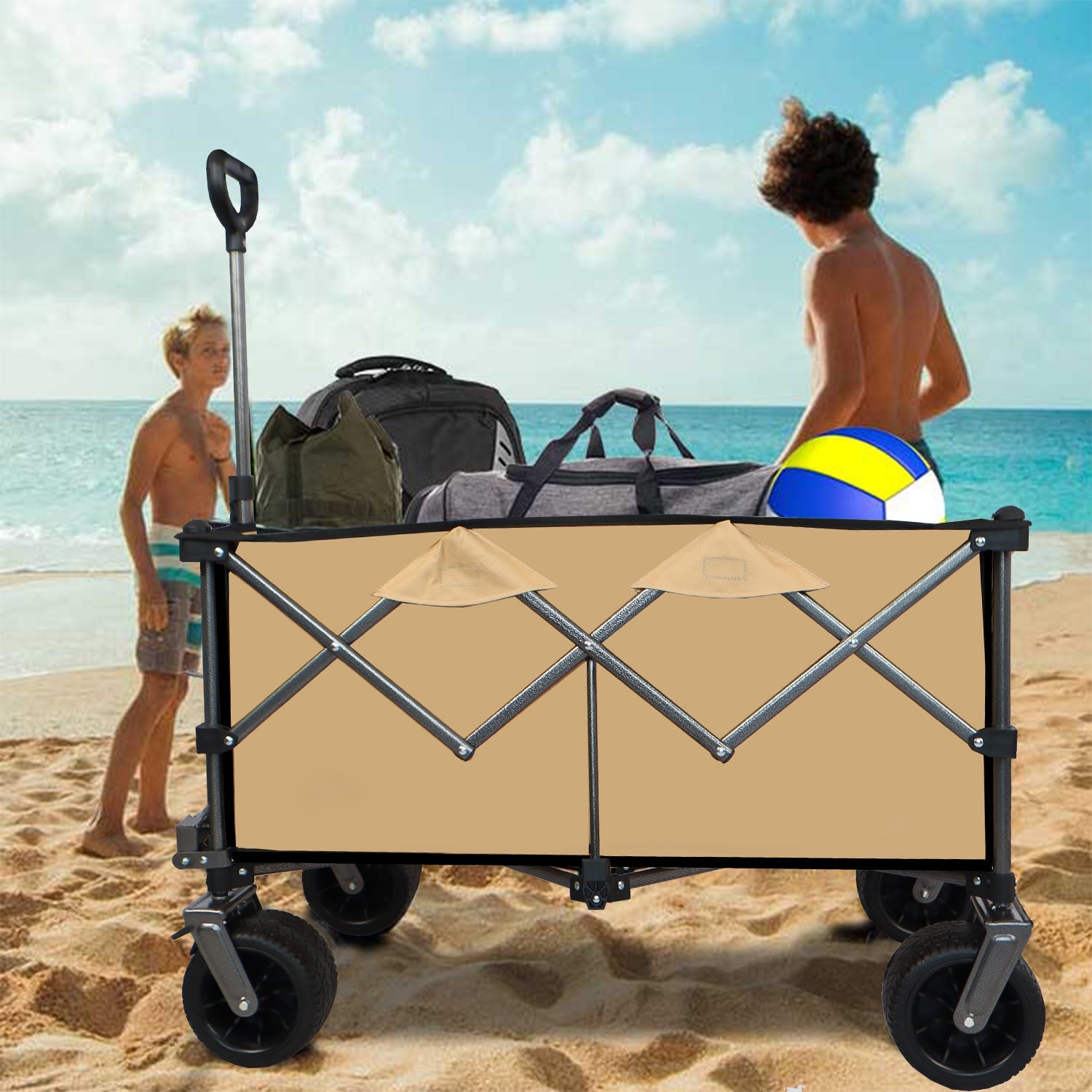 Collapsible Folding Wagon Push Pull Foldable Beach Wagon Cart - Korvel