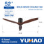 Ventilateur de plafond rustique YUHAO 52" - Fini noir mat et pales en bois