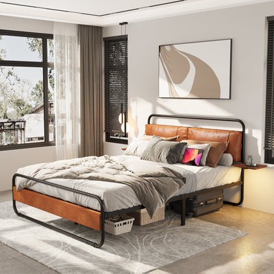 King Size Metal Bed Frame with Upholstered Headboard