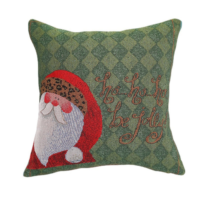 Housse de coussin de Noël tissée - Design d'élan et de bonhomme de neige