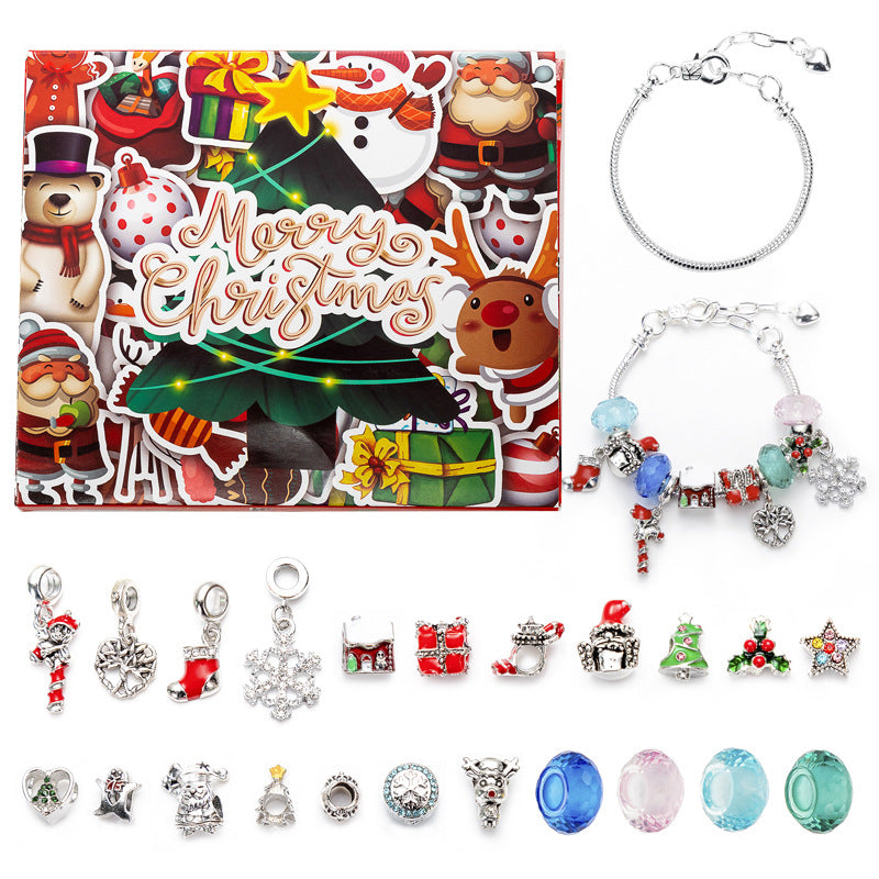 DIY creative children's bracelet jewelry 24-grid calendar Christmas holiday surprise blind box silver set - Korvel