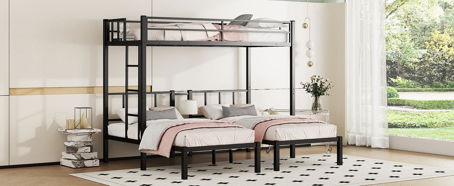 Twin over Twin & Twin Bunk Beds for 3, Twin XL over Twin & Twin Bunk Bed Metal Triple Bunk Bed, Black - Korvel