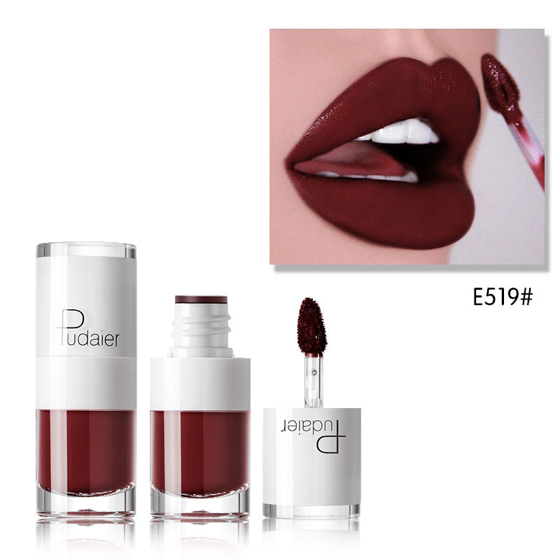 Pudaier Lipstick Small White Bottle Matte Lip Gloss Color Development Moisturizing Not Smudged Waterproof Non-Stick Cup Lip Glaze - Korvel