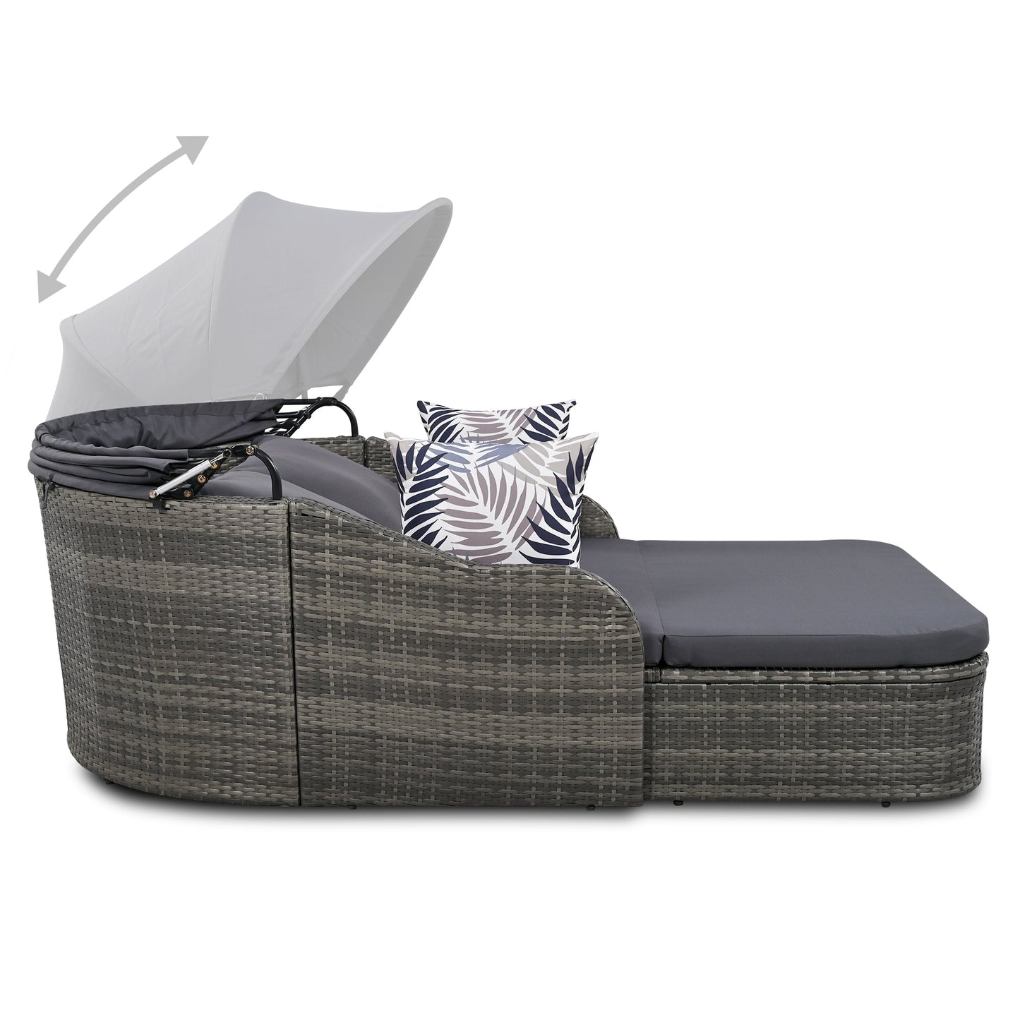 GO 79.9" Outdoor Sunbed with Adjustable Canopy, Double lounge, PE Rattan Daybed, Gray Wicker And Cushion - Korvel