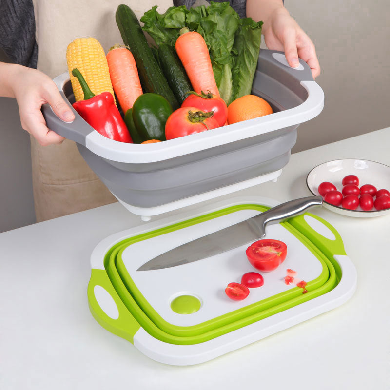 Household Multifunctional Folding Chopping Board Household Japanese Folding Board 3 In 1 All Vegetable Washing Storage - Korvel