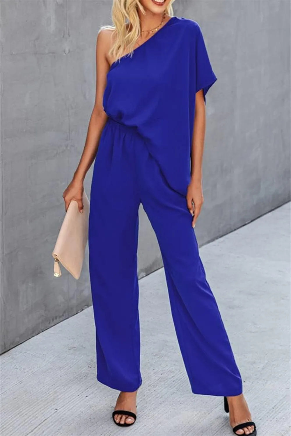 Single Shoulder Short Sleeve Jumpsuit - Korvel