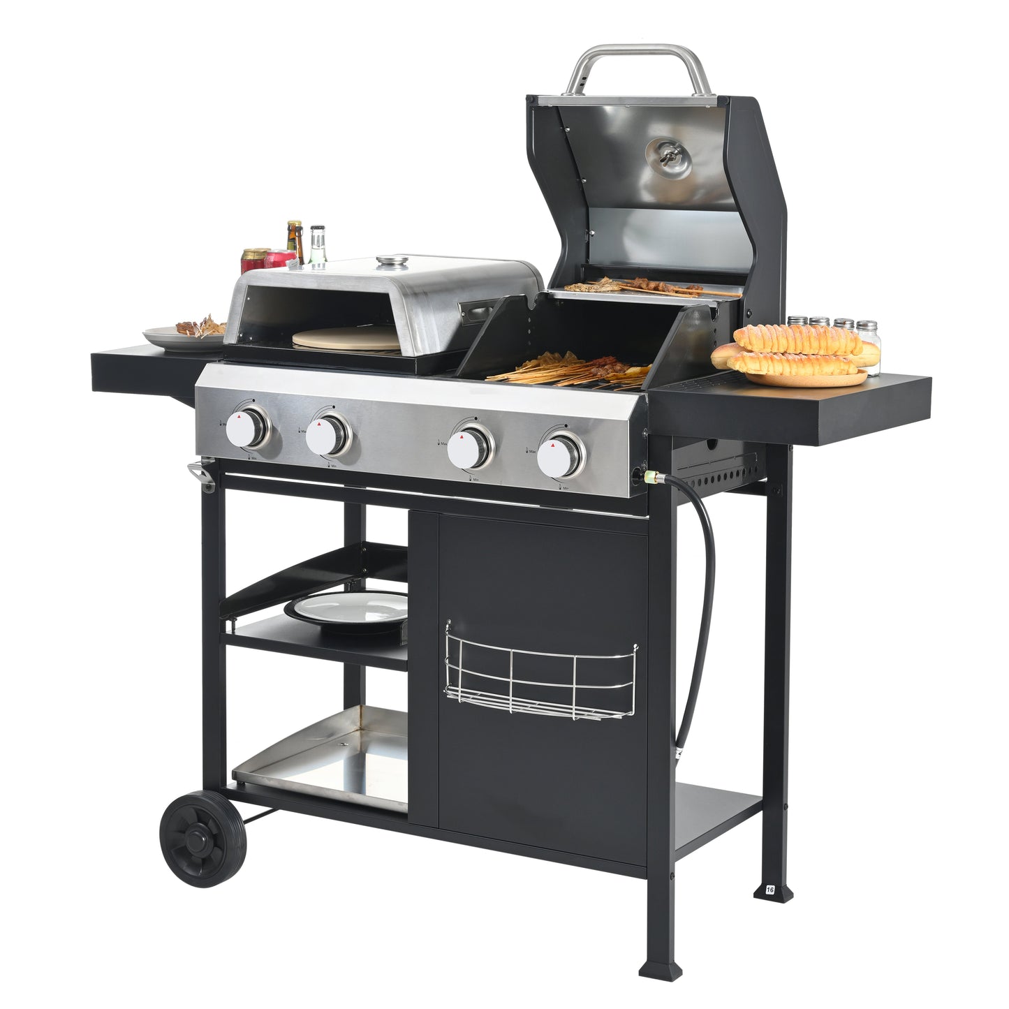 2+2 multifunctional gas barbecue grill and covered grill combination for outdoor cooking - barbecue, barbecue, pizza. - Korvel