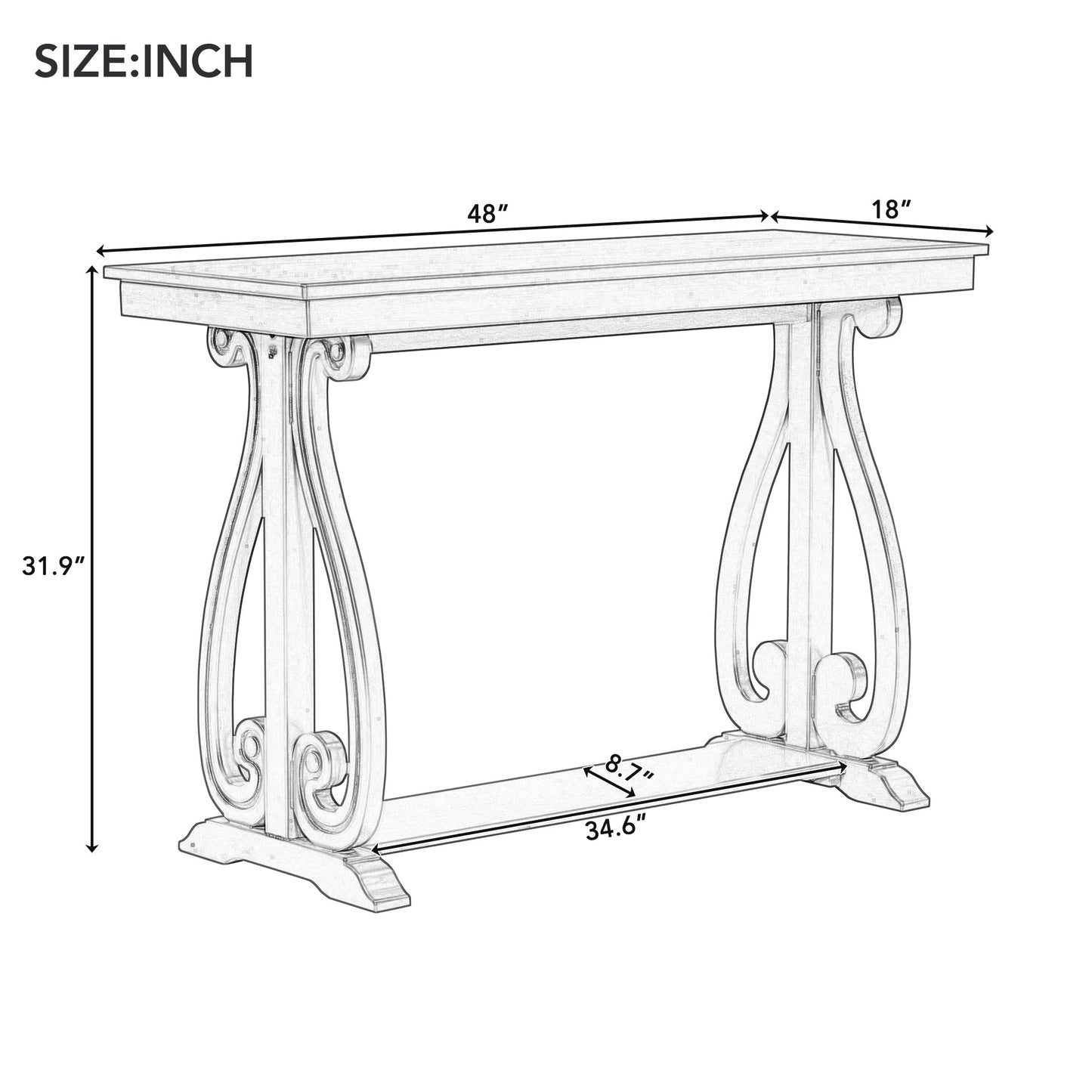 48-Inch Rustic Vintage Console Table --- Farmhouse Style Entryway Table with Open Shelf and Sturdy Construction (Navy) - Korvel