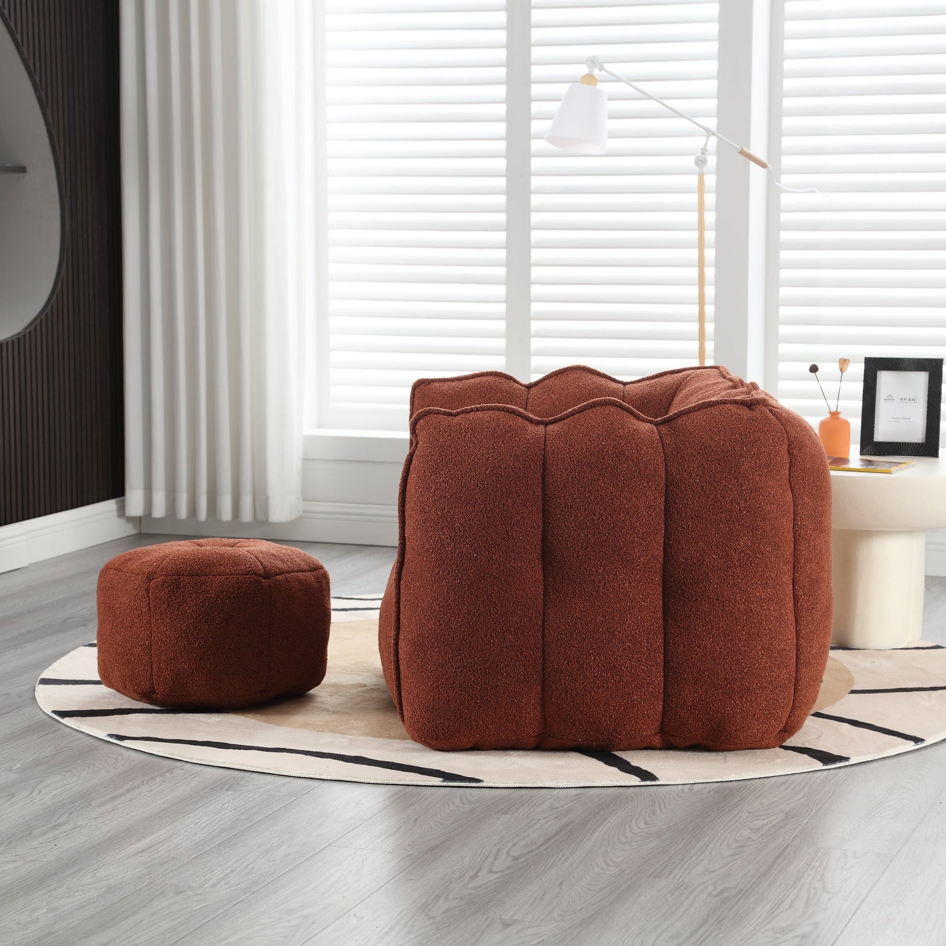 Soft Bean Bag Chair with High Resilient Foam(Chips)for living room and bedroom Comfortable Square Lazy Sofa with  Footstool - Korvel