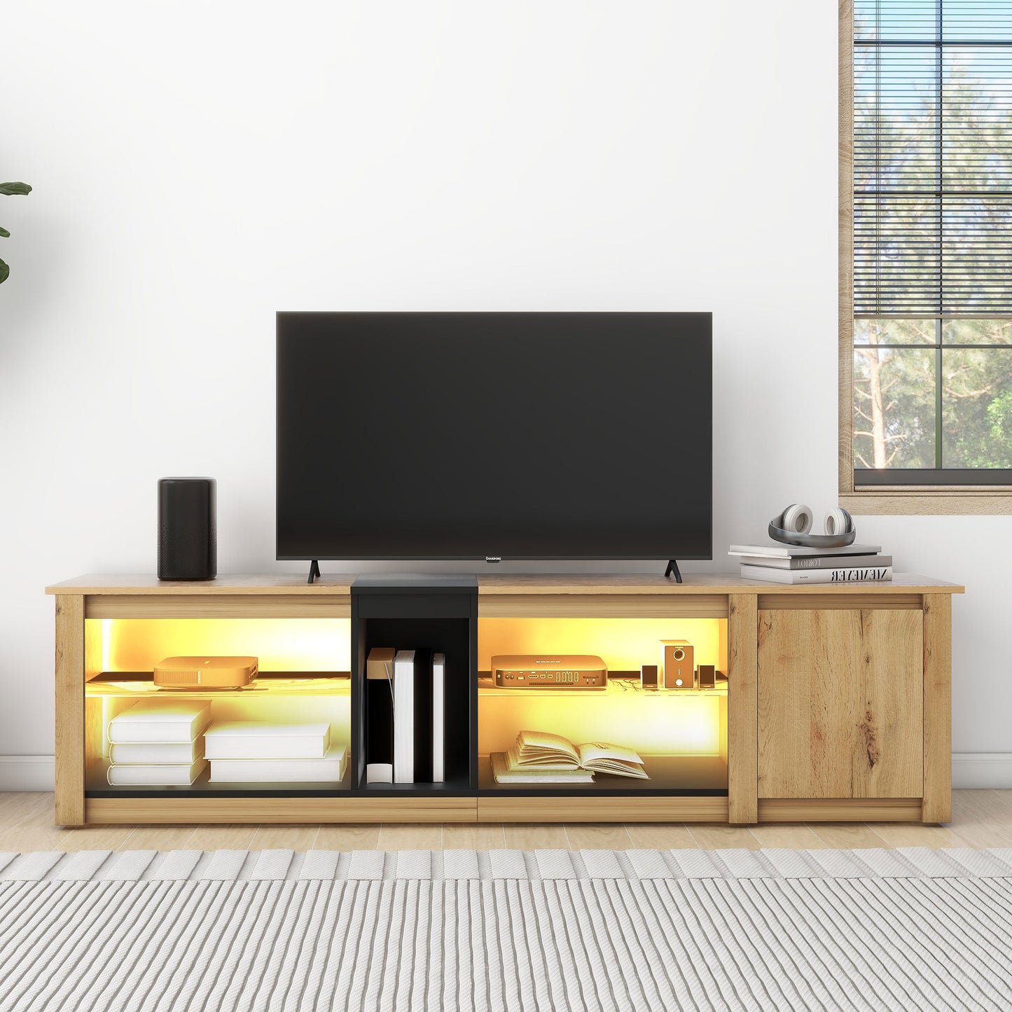 Meuble TV moderne pour téléviseurs jusqu'à 80 pouces avec éclairage LED
