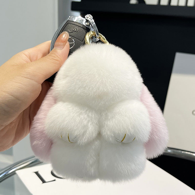 Cute Rex Rabbit Fur Doll Bunny Car Keychain Pendant Mini Bag Plush Dead Ornament Rabbit - Korvel