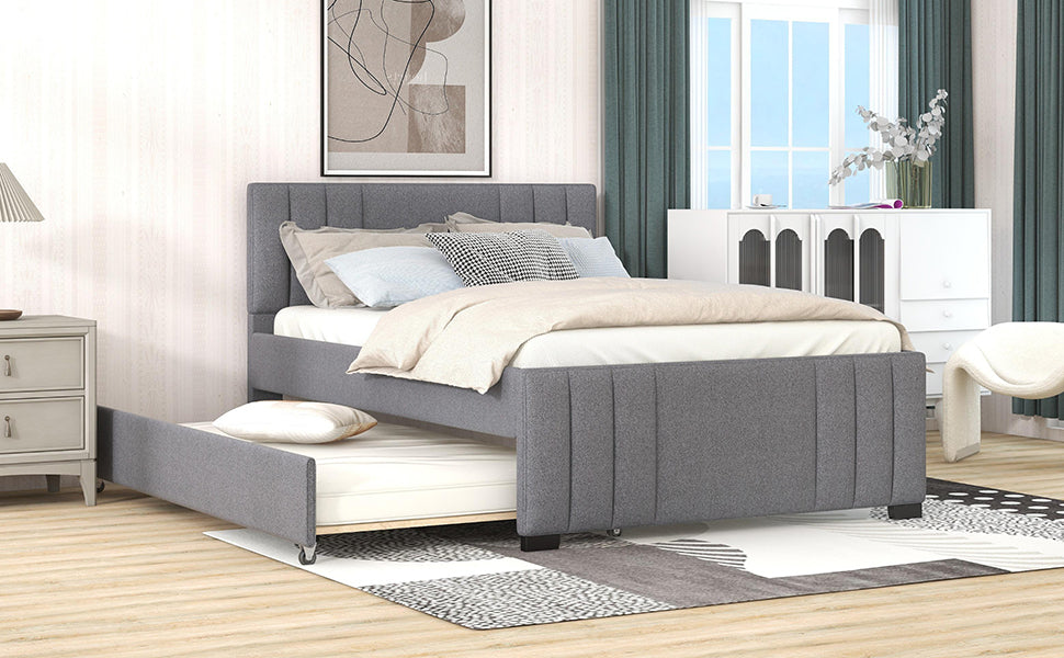 Full Upholstered Platform Bed with Trundle Grey - Korvel