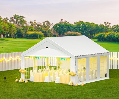 Sannwsg Party Tent -10x20FT Heavy duty Tent with Removable Side, Wedding Exclusive Holday Bithday BBa Backyard Evening Tent - Korvel