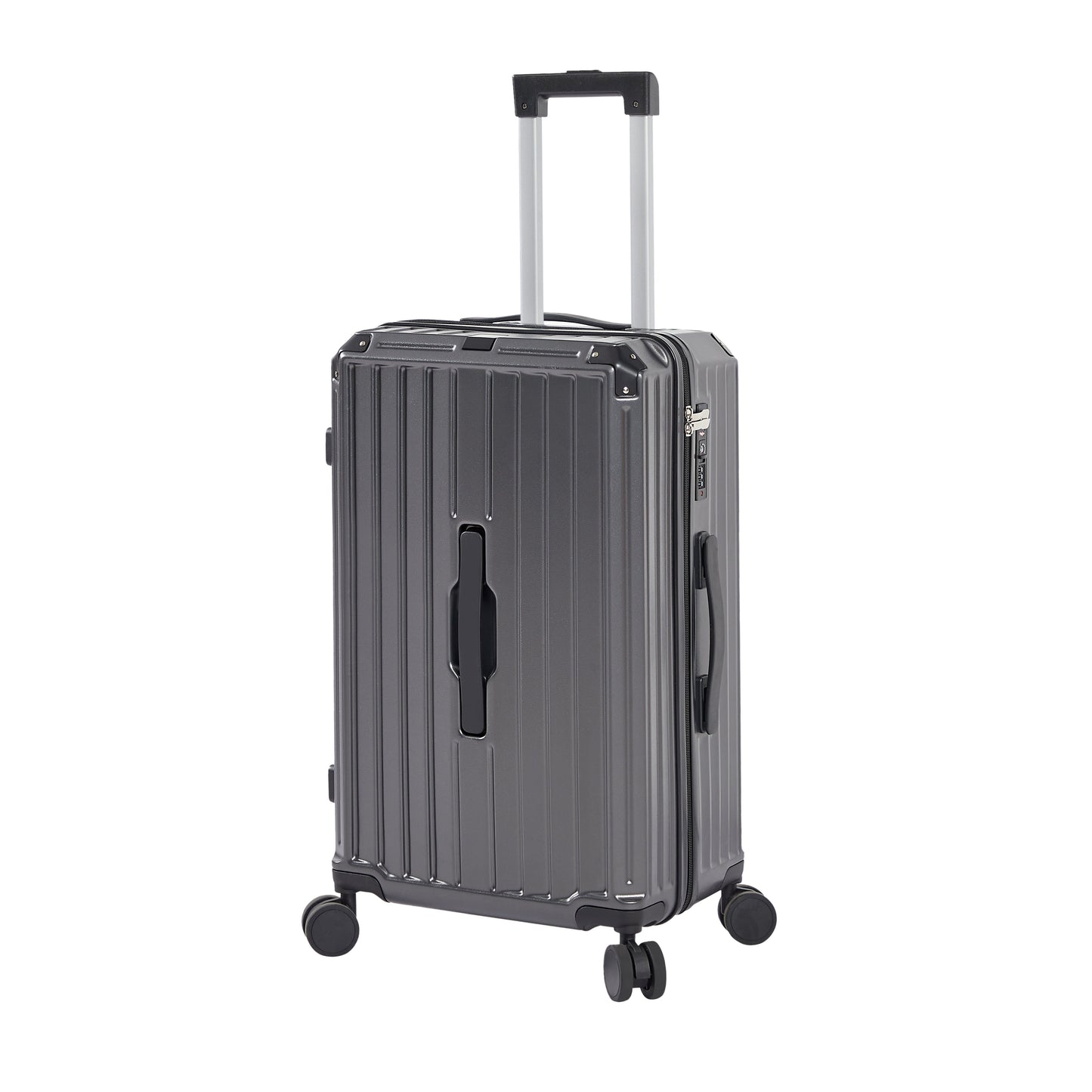 Luggage Set 4 pcs (20"/24"/29"/Travel Bag), PC+ABS Durable Lightweight Luggage with Collapsible Cup Holder, TSA Lock, Gray - Korvel