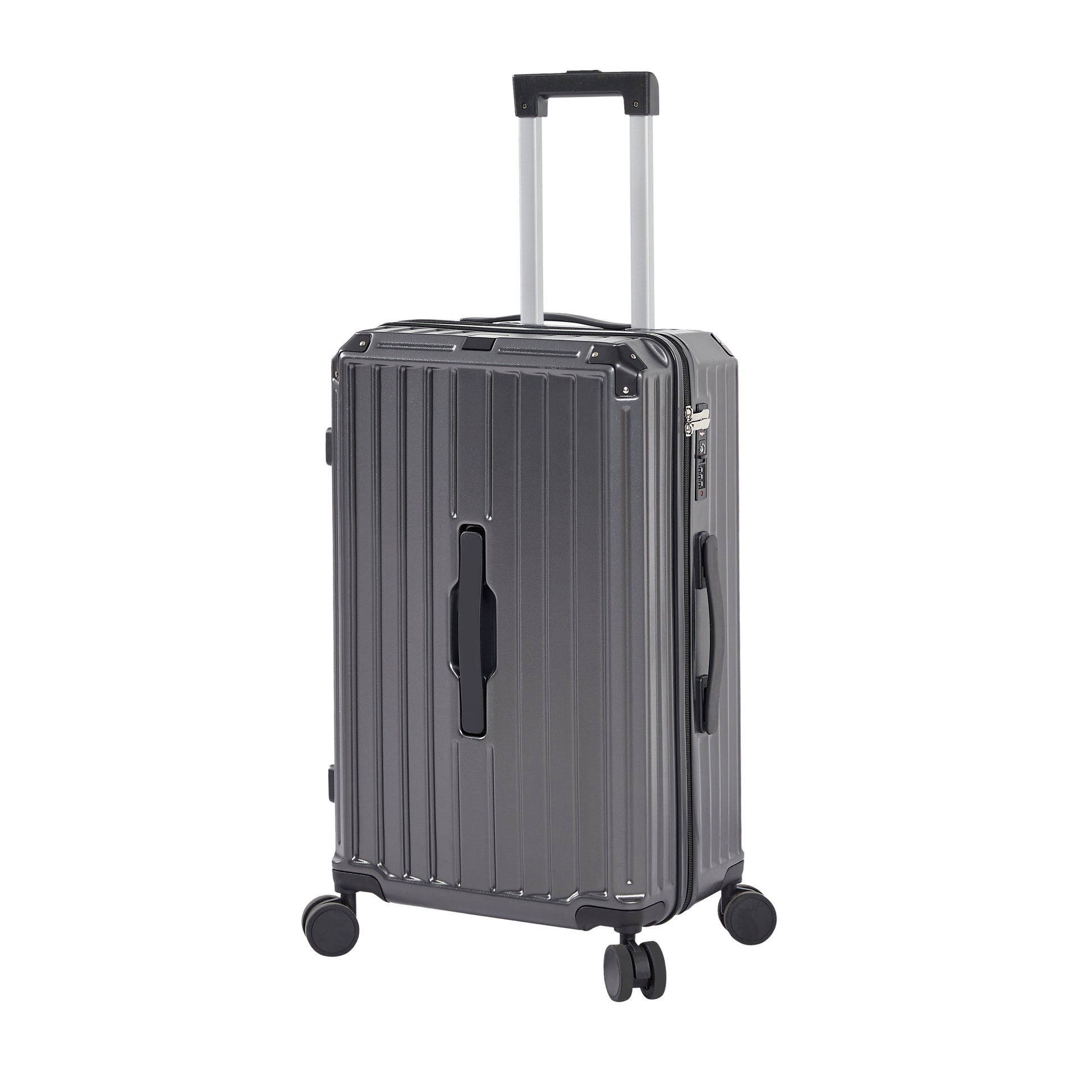 Luggage Set 4 pcs (20"/24"/29"/Travel Bag), PC+ABS Durable Lightweight Luggage with Collapsible Cup Holder, TSA Lock, Gray - Korvel