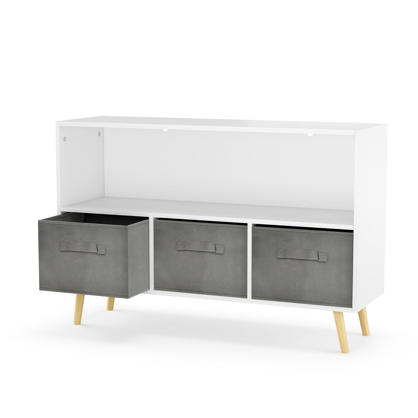 Kids bookcase with Collapsible Fabric Drawers Children's Book Display Toy Storage Cabinet Organizer White/Gray - Korvel