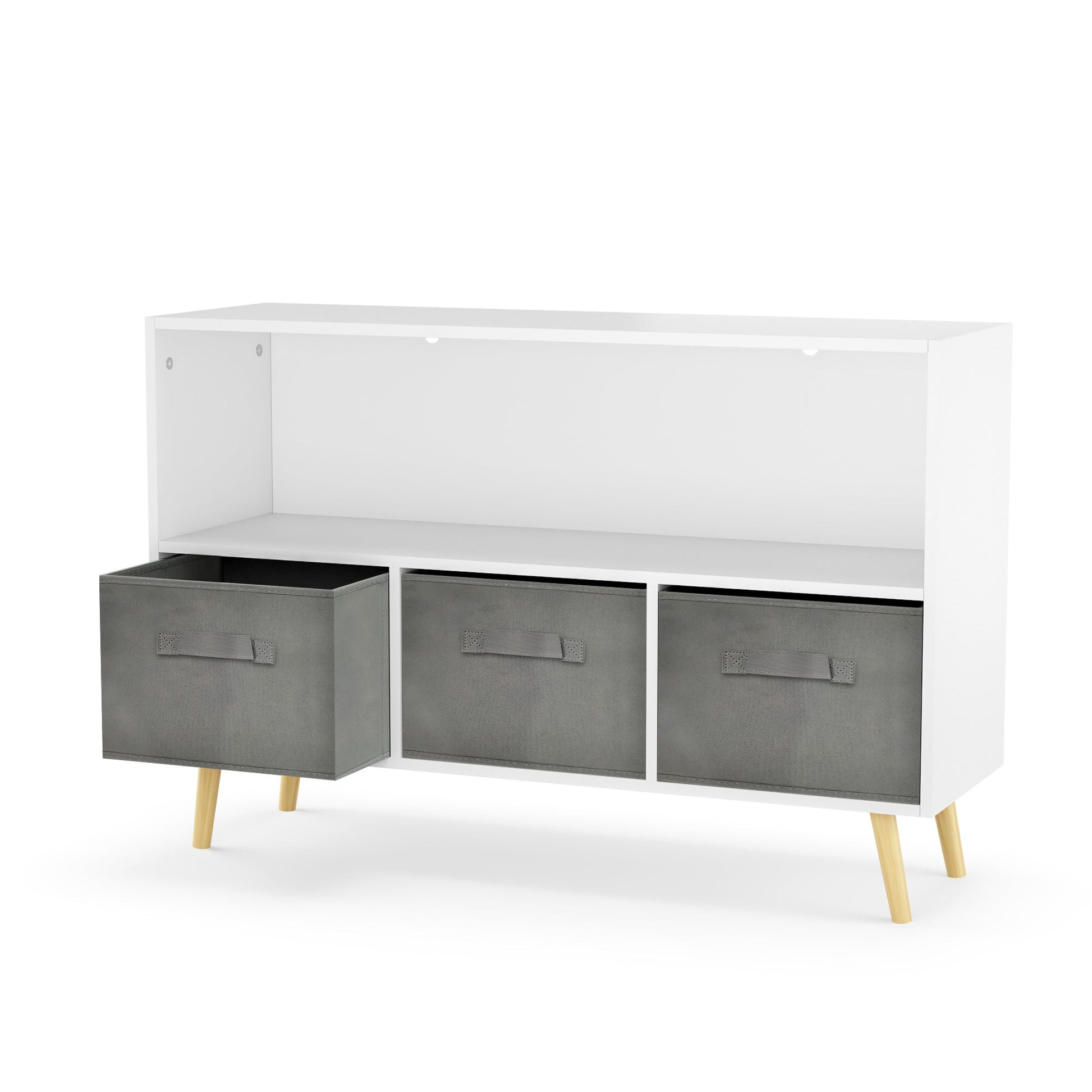 Kids bookcase with Collapsible Fabric Drawers Children's Book Display Toy Storage Cabinet Organizer White/Gray - Korvel