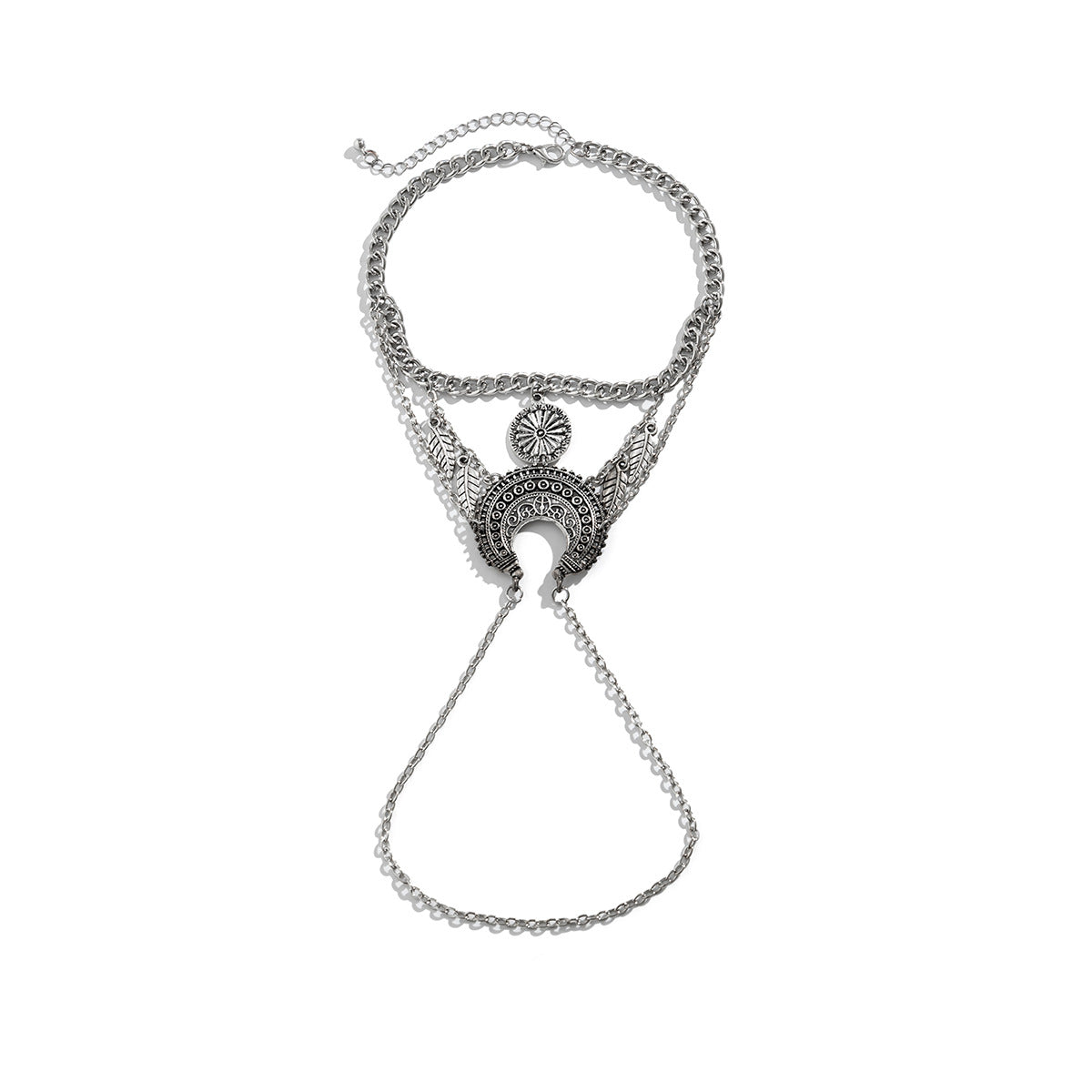 Bohemian metal chain jewelry arm chain punk retro dream catcher net leaf tassel open arm bracelet - Korvel